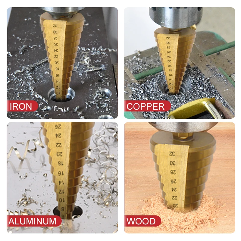 FivePears Step Drill Bit And Drill Bit-Milling Cutter 6Pcs/Set.Countersink For Metal/Wood，Drill For Metal Cone 32MM,Stage Light