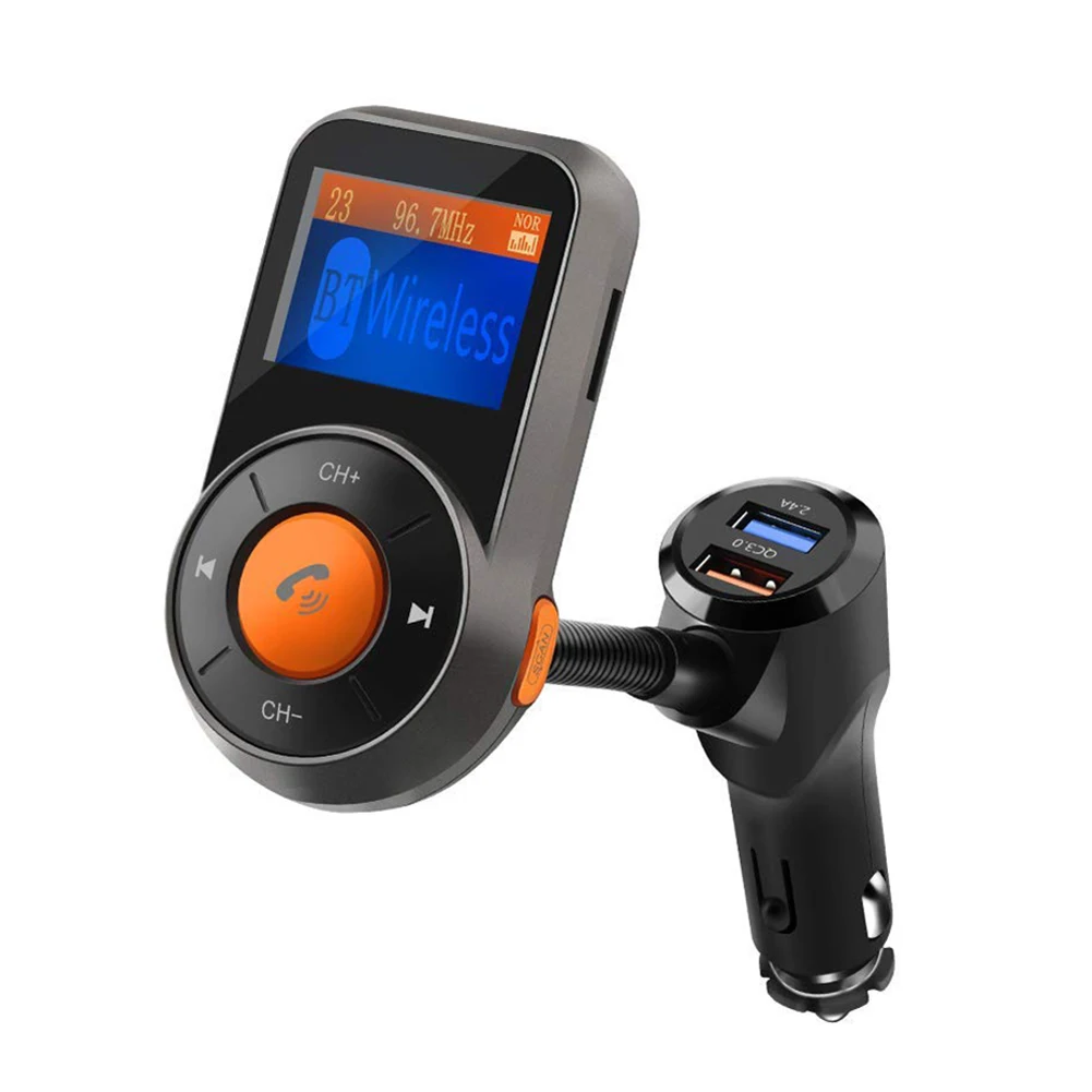 Wireless Car FM Transmitter, Bluetooth FM Transmitter Audio Adapter Receiver Handsfree Car Kit with QC3.0 and Smart 2.4A Dual US