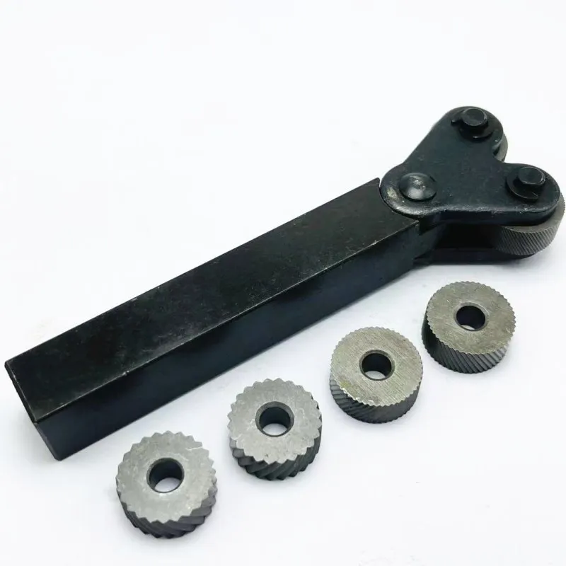 Knurling Tool Set 6PCS Reticulated Knurling Knife 0.6mm 1.0mm 2.0mm HSS Inner Hole Embossing Wheel +1PCS 16mmx18mm Steel Lathe Tool Holder Hob