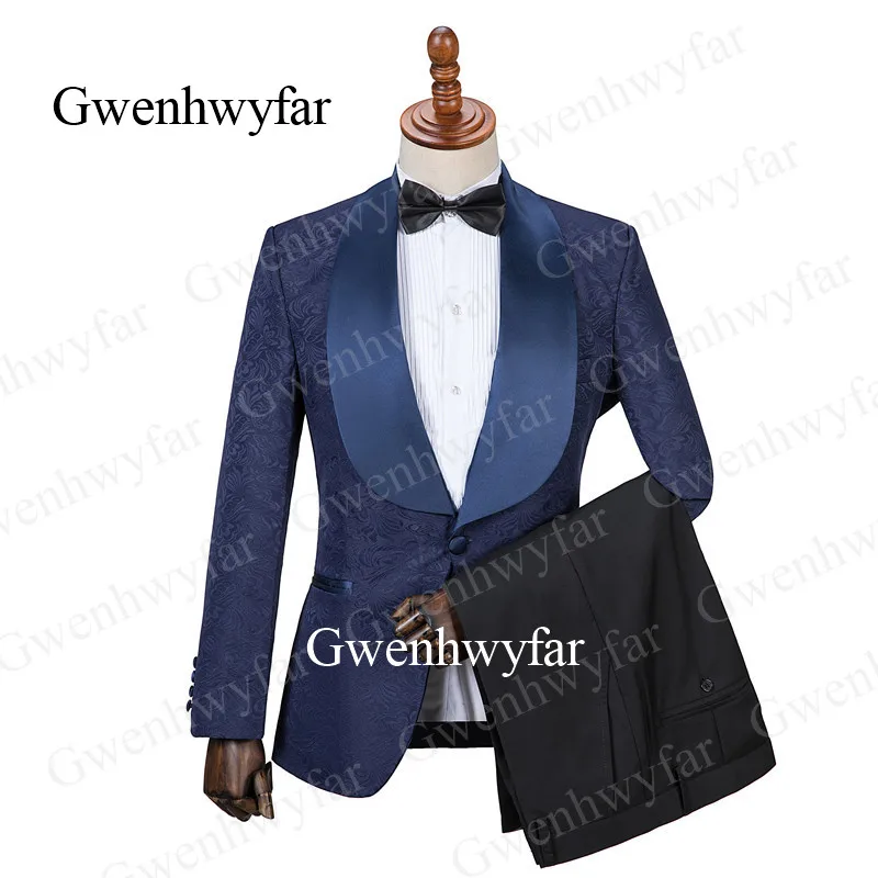 picture color Gwenhwyfar индивидуальный заказ Роскошные фиолетовые смокинги двубортный ЖАККАРДОВЫЕ мужские костюмы Groomsmen костюм Homme Terno Slim Fit 2 шт - Цвет: picture color