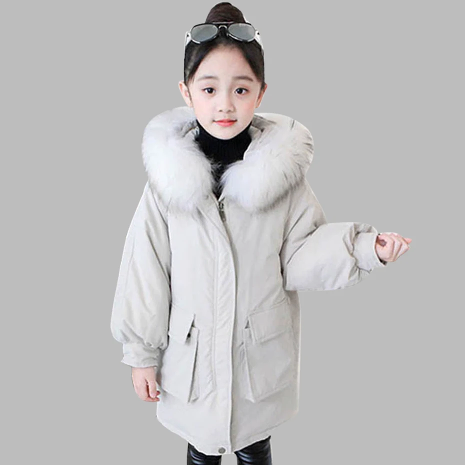 Пуховик для девочек толстые теплые детские парки с капюшоном и меховым