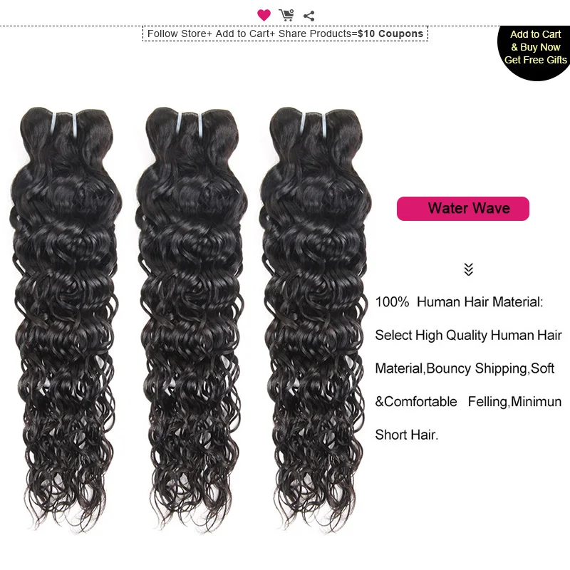 Ishow Water Wave Human Hair Bundles Brazilian Hair Weave Bundles Can Buy 3 Or 4 Bundles Hair extensions 1pc Non Remy Hair