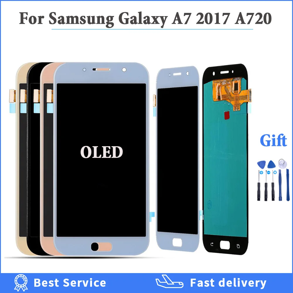 

100% Tested OLED LCD Display For Samsung Galaxy A7 2017 A720 A720F A720M LCDs Touch Screen Digitizer Assembly LCD Replacement