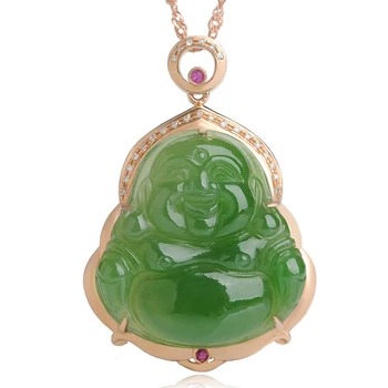

And Tian Yu jade Buddha public pendant female Millifai A genuine jade 18K gold-encrusted jade pendant natural