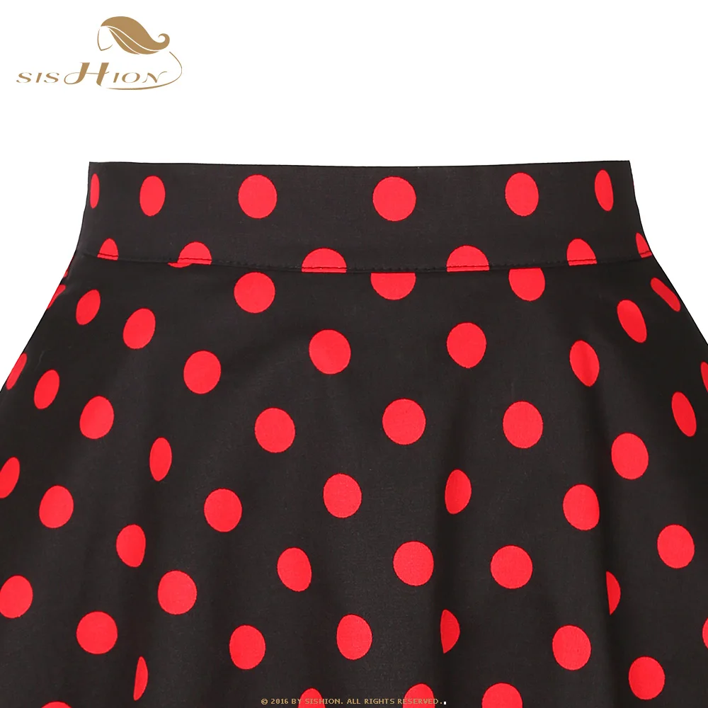 SISHION, женская короткая юбка, подиумная, винтажная, рокабилли, юбки для женщин s VD0020, сексуальная, Pinup 50 s, хлопковая, черная, красная, юбка в горошек
