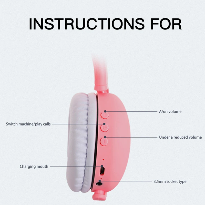 Foldable Bluetooth headphone with cat ears flashing LED light wireless with microphone for children adults girls