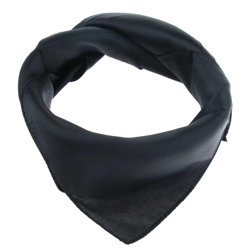 2x Women Square Silk Satin Neck Head Scarf Handkerchief Neckerchief Headwraps 60x60cm Neck Scarf Black White