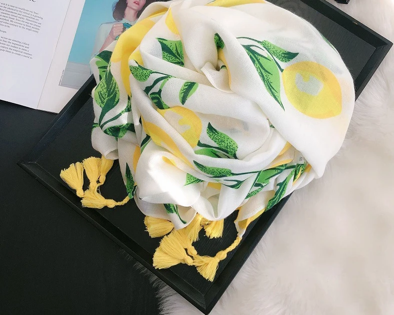 2020 novo algodão limão padrão borla cachecol