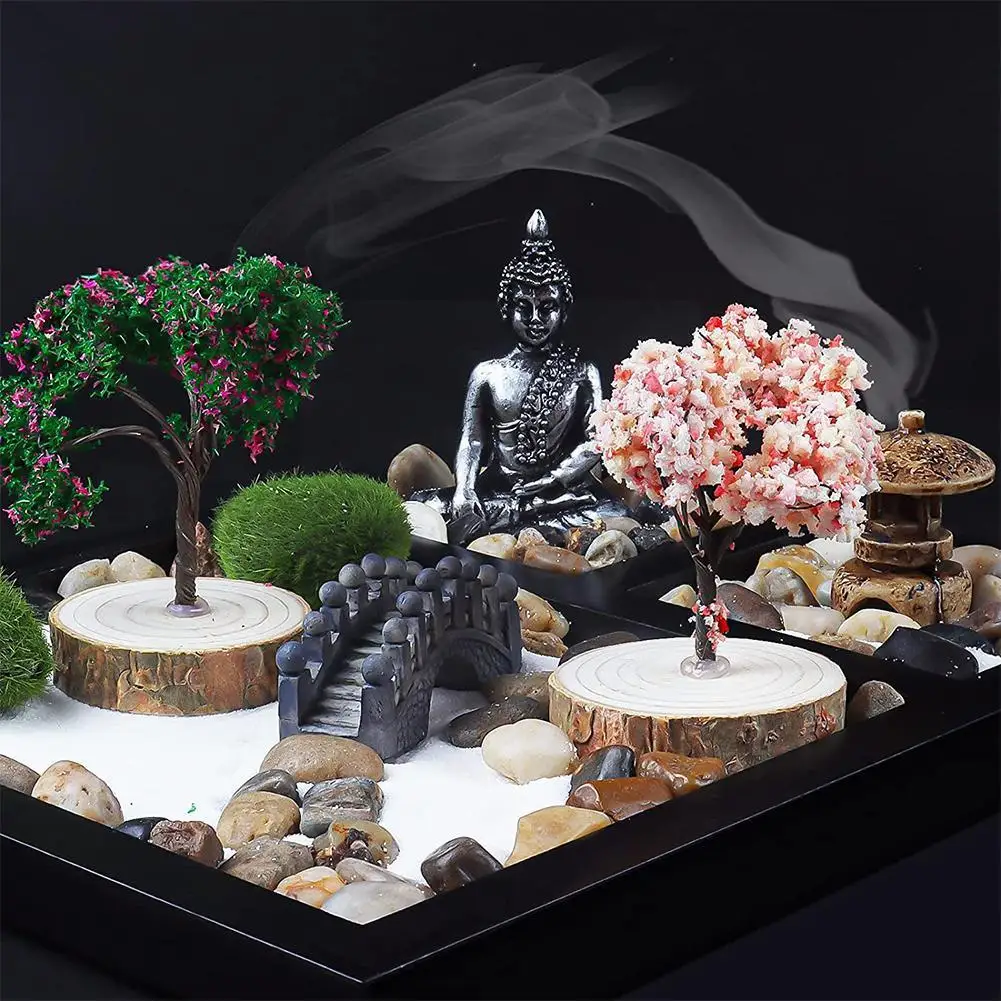 Japanese Zen Garden Sand Table Miniature Buddha Crafts Home Decoration Tabletop Mini Zen Garden Kit For Office Garden