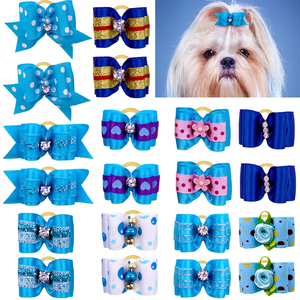 10Pcs Handmade Pet Dog Bow Diamond Pearl Pet Supplies Pet Hair bows Boutique Puppy Pet Dog Grooming Accessories for Small Dogs 3