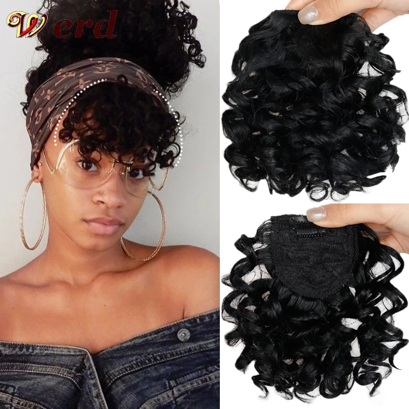 Good Value Hair-Extension-Piece Hair-Bangs Brown Curly WERD Synthetic Black for Natural ezYoMqLJNZE