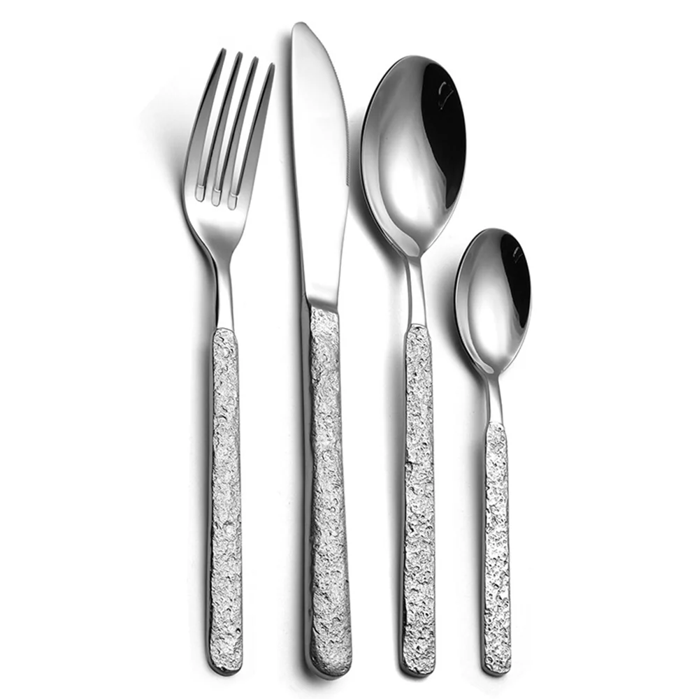 Ciro Industrieel ernstig 4pc Hammered Silverware Set Stainless Steel Relief Retro Design Flatware  Set Metal Tableware Cutlery Set Dinner Knife Fork Spoon - Dinnerware Sets -  AliExpress