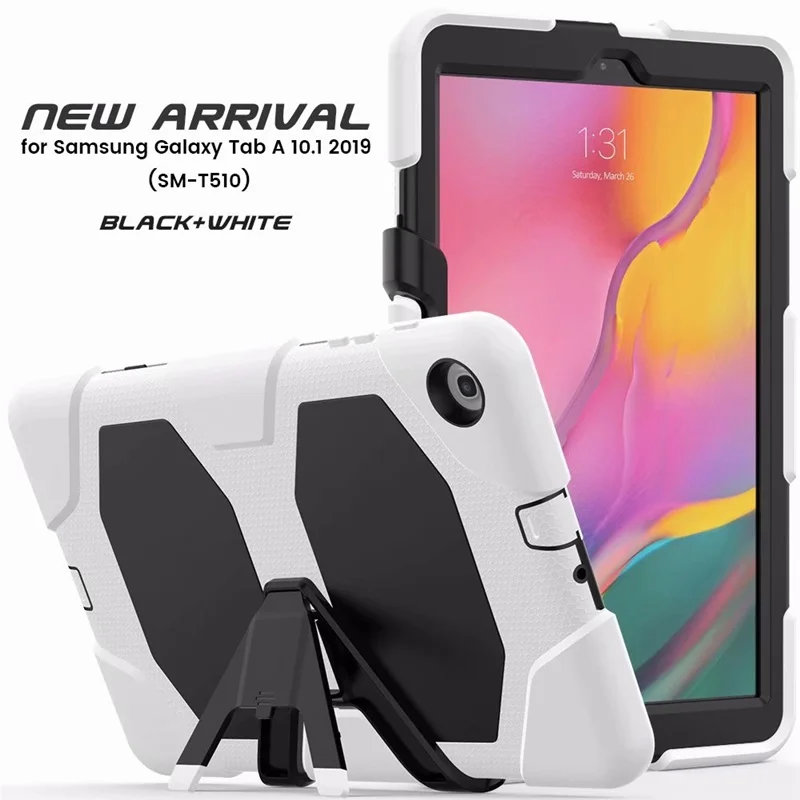 Чехол для Samsung Galaxy Tab A 10,1 SM-T510 T515 чехол Tab A 10,1 детский безопасный резиновый силиконовый ударопрочный армированный чехол с подставкой - Цвет: White