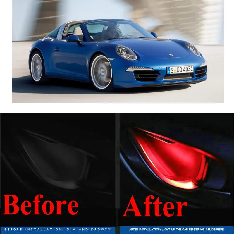 

4pc CF style stickers on cars interior inside door handle atmosphere lamp for PORSCHE 911 964 991 993 996 997 991 993 996 928