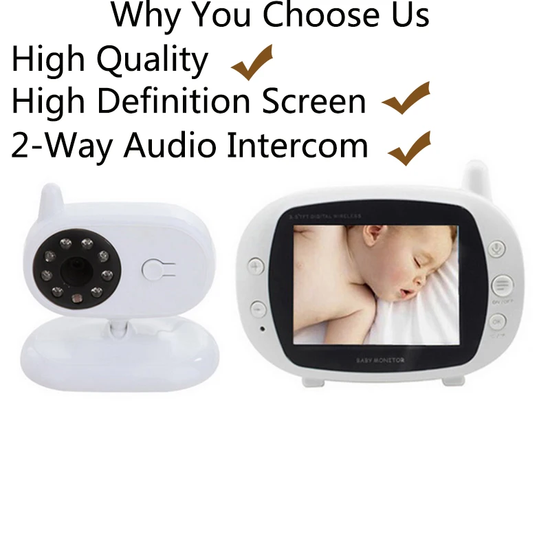 Video Baby Monitor Surveillance Security Camera Babys 2.4G Wireless With 3.5 Inches LCD 2 Way Audio Talk Night Vision