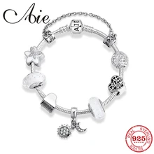 Романтические серебряные 925 браслеты в виде змеиной цепи подвеска в виде Солнца и Луны прозрачная бусина из муранского стекла цепочка в виде змеи для женщин модные ювелирные изделия