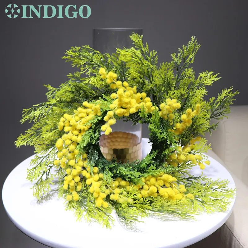

INDIGO-Exclusive Sales -Door Hunging Yellow Mimosa Christmas Wreaths Flower String Table Centerpiece Wedding Party Free Shipping