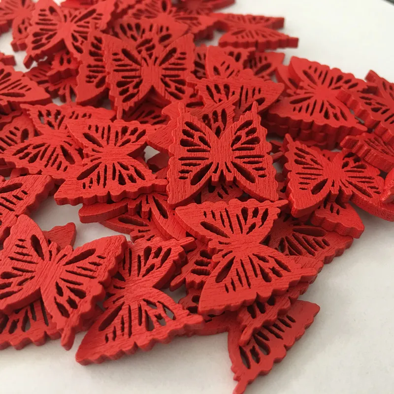 100Pcs Red Wood Butterfly Sewing Buttons for Clothes Scrapbooking Decorative Wooden Botones Crafts Needlework DIY Accessories | Дом и сад