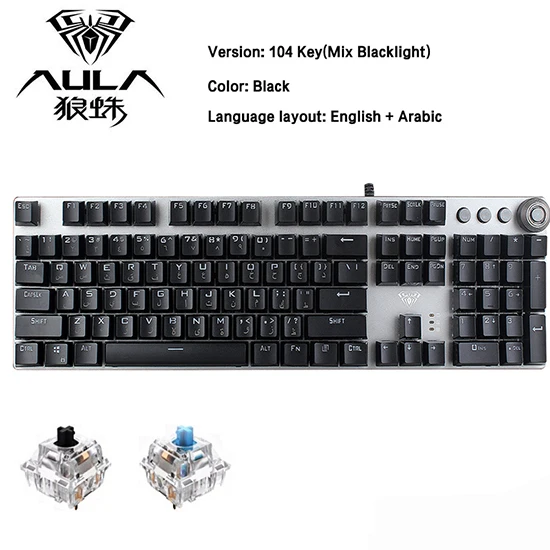 keyboard for multiple computers AULA PC Mechanical Keyboard 104 keys USB MIX LED Backlit Black Blue Switch for Arabic Russian Spanish Hebrew gaming Keyboard computer keypad Keyboards