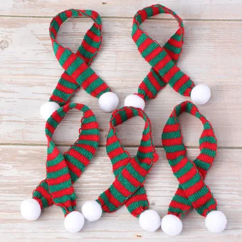 

5 Pcs Christmas Mini Scarf DIY Hairball Knitted Doll Clothes Accessory Wine Bottle Neckerchief Little Snowman Decor
