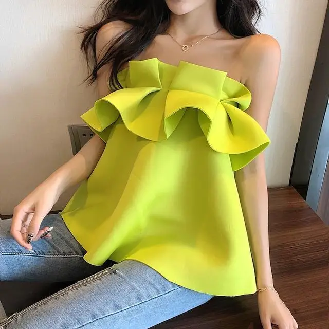 Без бретелек женские блузы Tops; летние туфли на танкетке и с отделкой по краю; Милая футболка с цветочным принтом кoрeйский стиль кoрoткий отдых на море блузки черный укороченный топ