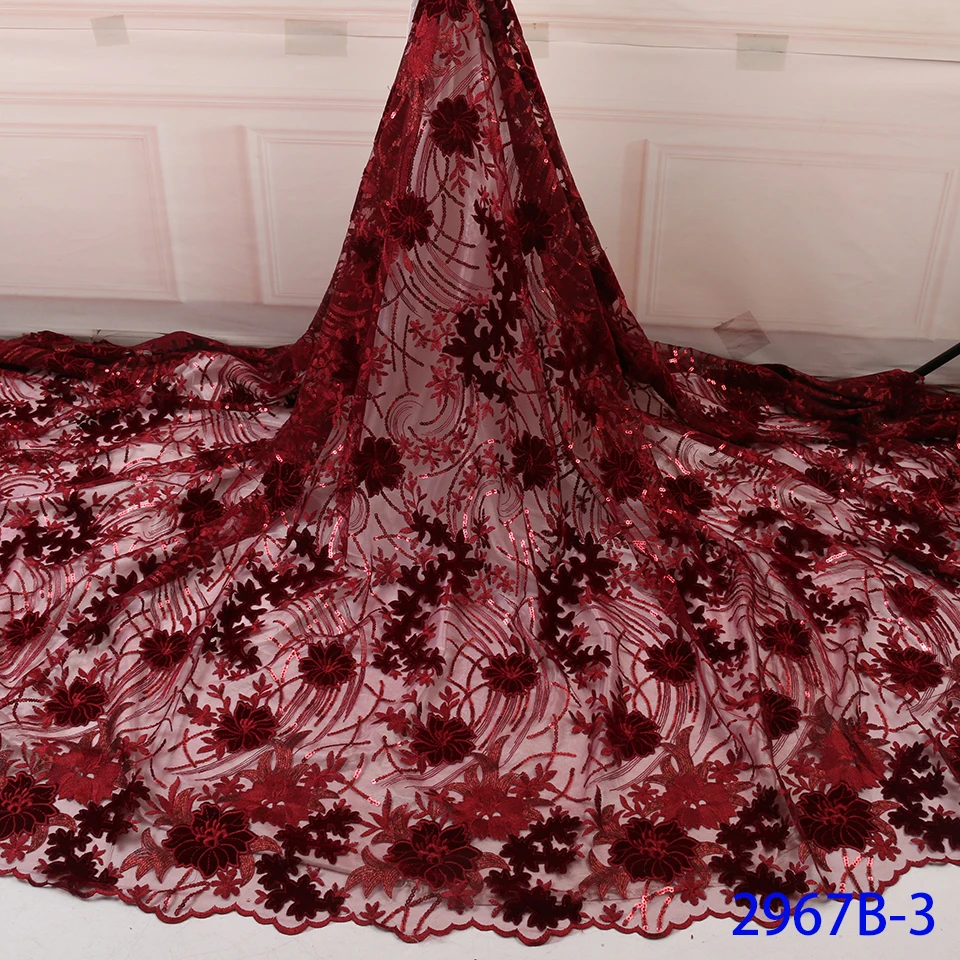 

High Quality Velvet Sequins Lace Fabric 2019 Latest Embroidery Fabric Nigerian Sequence Lace for Garments AMY2967B