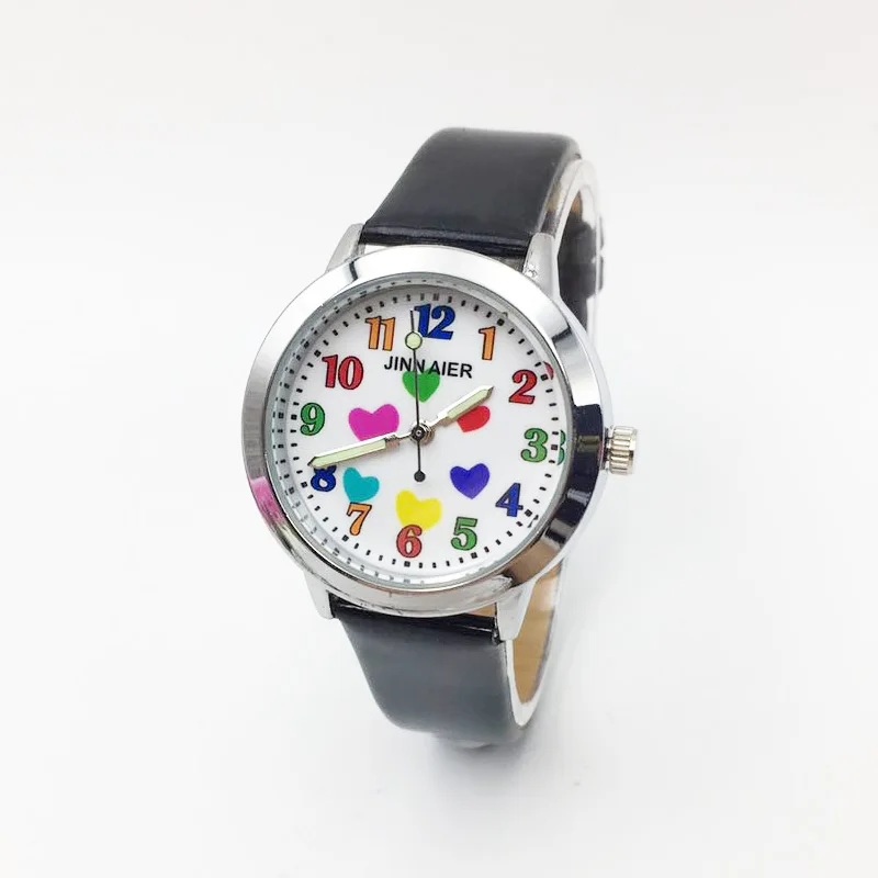 zegarek wholesale kid girl watch analog quartz students wristwatches colorful cartoon heart pu leather strap ladies clock 2019 gifts (84)