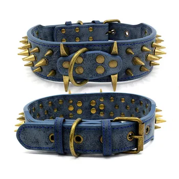 

Retro Copper Spikes Studded Dog Collar for Large Dogs German Shepherd Mastiff Rottweiler Bulldog 2" Widen PU Leather Pet Collar