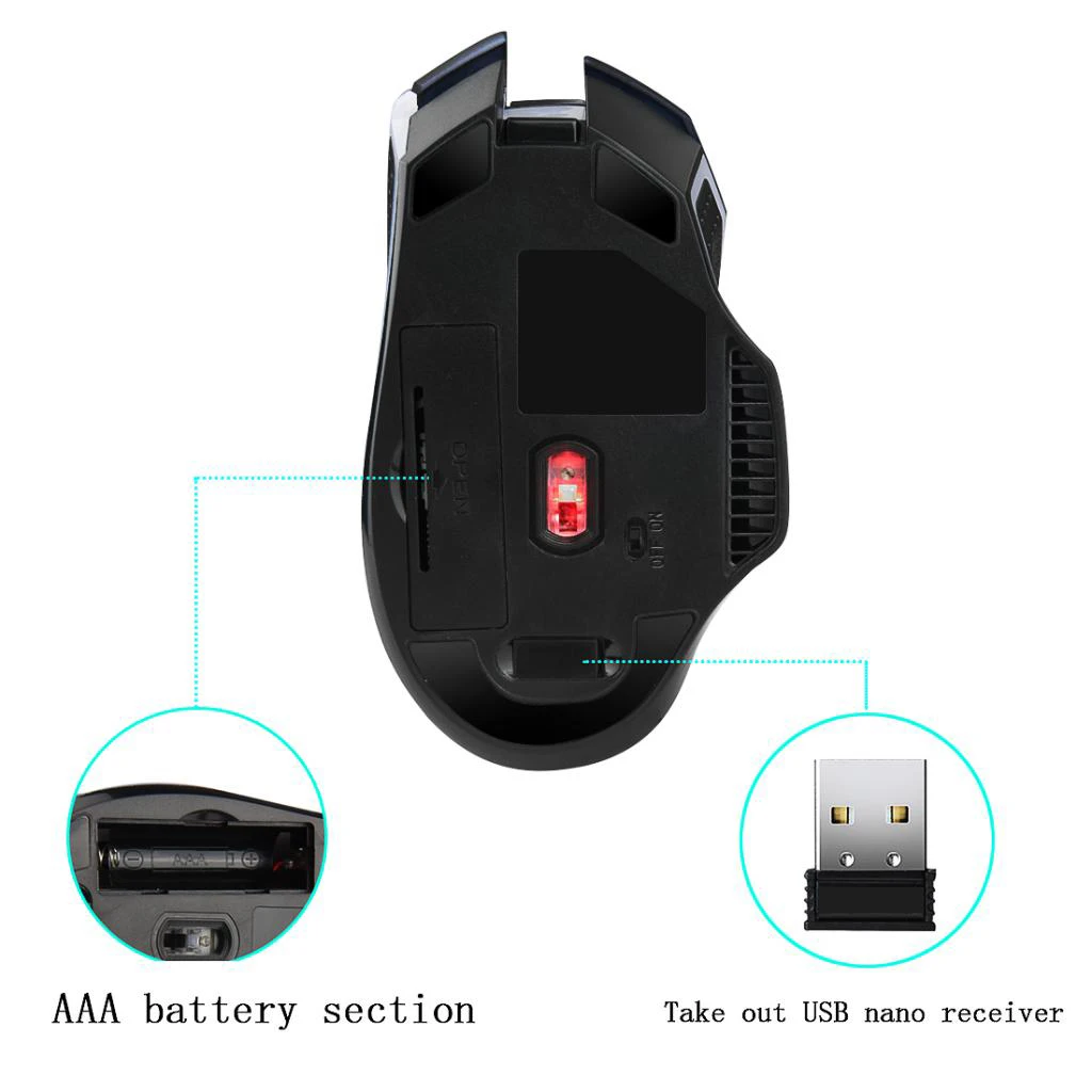 2400DPI 2.4GHz Wireless Silent Click Rechargeable Optical Mouse for PC Gaming Laptops Game Wireless Mice with USB Receiver Mause