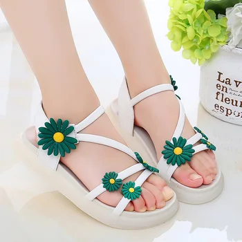 

2020 Fashion Thin Belt Leather Sandals Girls Princess Flowers Summer Sandals Kids EVA Soft Bottom Shoes Childrens Beach Shoes