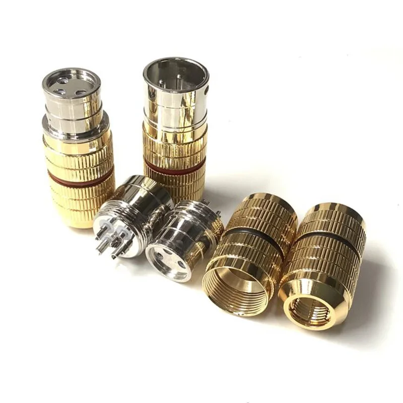 4 stücke Hallo-End Vergoldet XLR Stecker Stecker HiFi Audio 3Pin Männlich Weiblich Schwarz Rot Audio Amp XLR balance Interconnector kabel – Detail 4