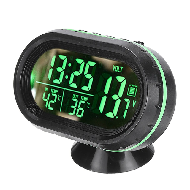 3 En 1 voiture numérique thermomètre automatique voltmètre horloge volt  moniteur de température 12v extérieur intérieur led