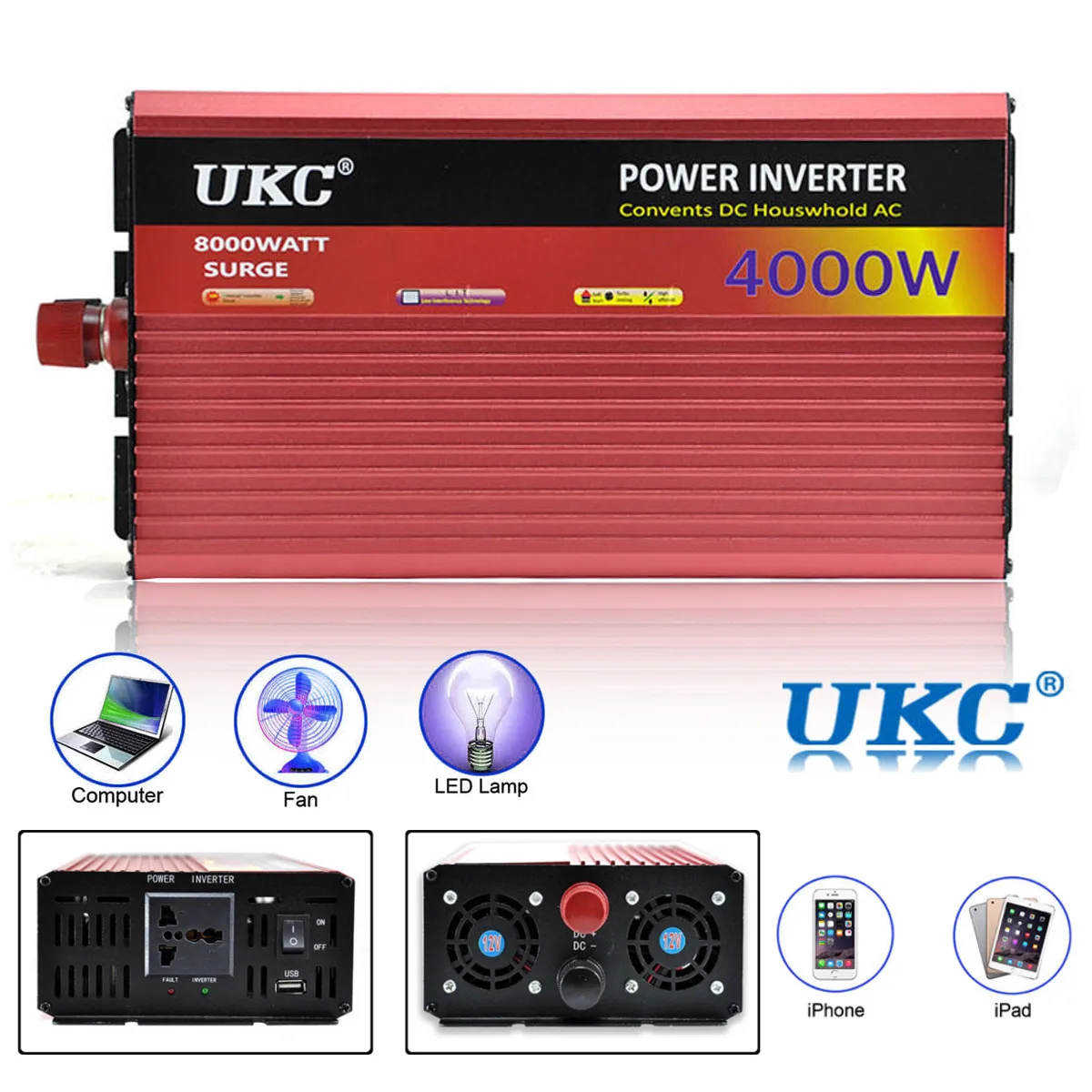 UKC инвертор 12 В 220 В 4000 Вт 8000 Вт P eak модифицированный синусоидальный инвертор питания 12В в 220В преобразователь напряжения USB