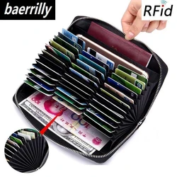Genuine cow Leather anti theft 36 Card Holder Credit Card Case Organizer passport Wallet Men RFID Blocking card Wallets Purse