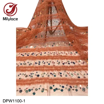 

Latest African Lace Fabric Luxury Fabric Lace with Sequins 3d Lace Fabric 2019 High Quality for Bridal Lace Fabric DPW1100