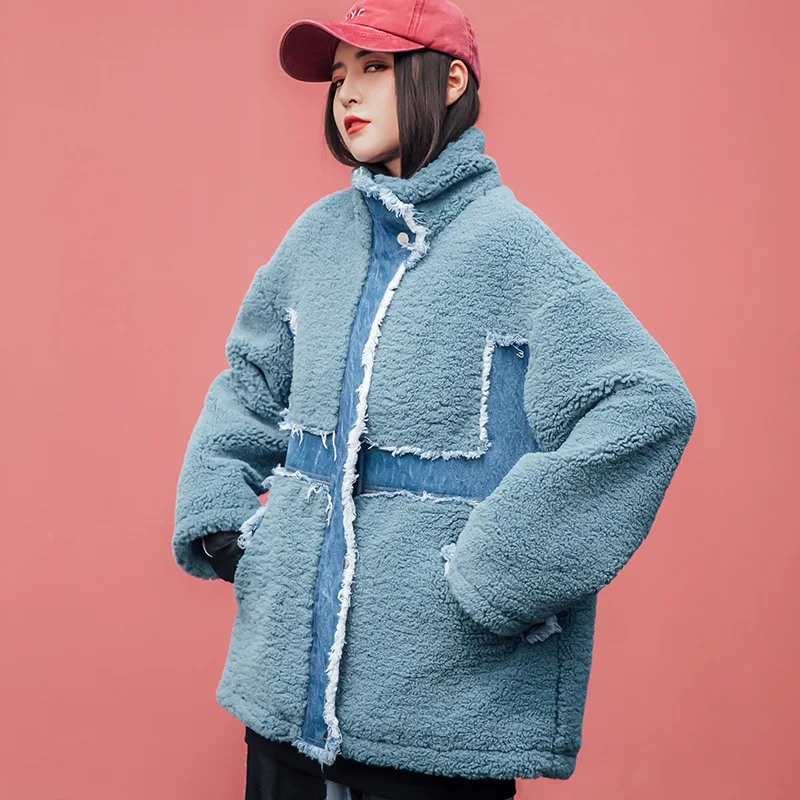 Max LuLu Модная европейская Женская одежда из джинсовой ткани в стиле панк, Повседневная зимняя теплая куртка с мехом размера d, женские пальто из искусственного меха размера плюс