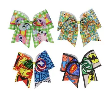 

NEW HOT SALE 7 Inch Hair Bows girl cheer bows Elastic Hair Bands ponytail print ribbon Girls Hair Accessories cheerleading 16PCS