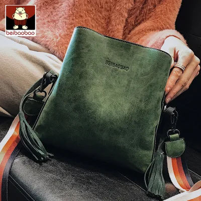 green Beibaobao новая осенне-зимняя сумка-мешок модная дикая широкая сумка на плечо Корейская версия Диагональная Сумка на ремне сумка через плечо - Цвет: green