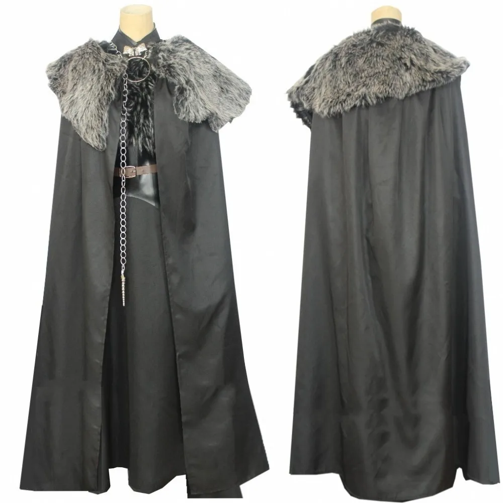 Хэллоуин Игра престолов 8 женщин Санса Старк костюм королева Норт Санса черное платье с пушистой накидкой любого размера