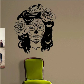 

Day of the Dead Girl Design Decal Sticker Wall Vinyl Decor Art Living Room Bedroom Roses Sugar Skull Women Mexican A13-061