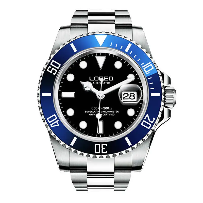 LOREO 9201 Германия yacht oyster perpetual master diver 200M Автоматическая самопродуваемая полая драгоценность, светящаяся Водонепроницаемая Мода - Цвет: Blue and Black