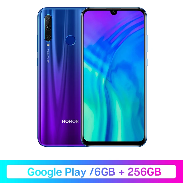 Google Play Honor 20i 20 i смартфон 20 lite Kirin 710 Восьмиядерный передний 32 МП задний 24 МП Тройная камера разблокировка отпечатков пальцев 3400mA - Цвет: 6GB 256GB Blue