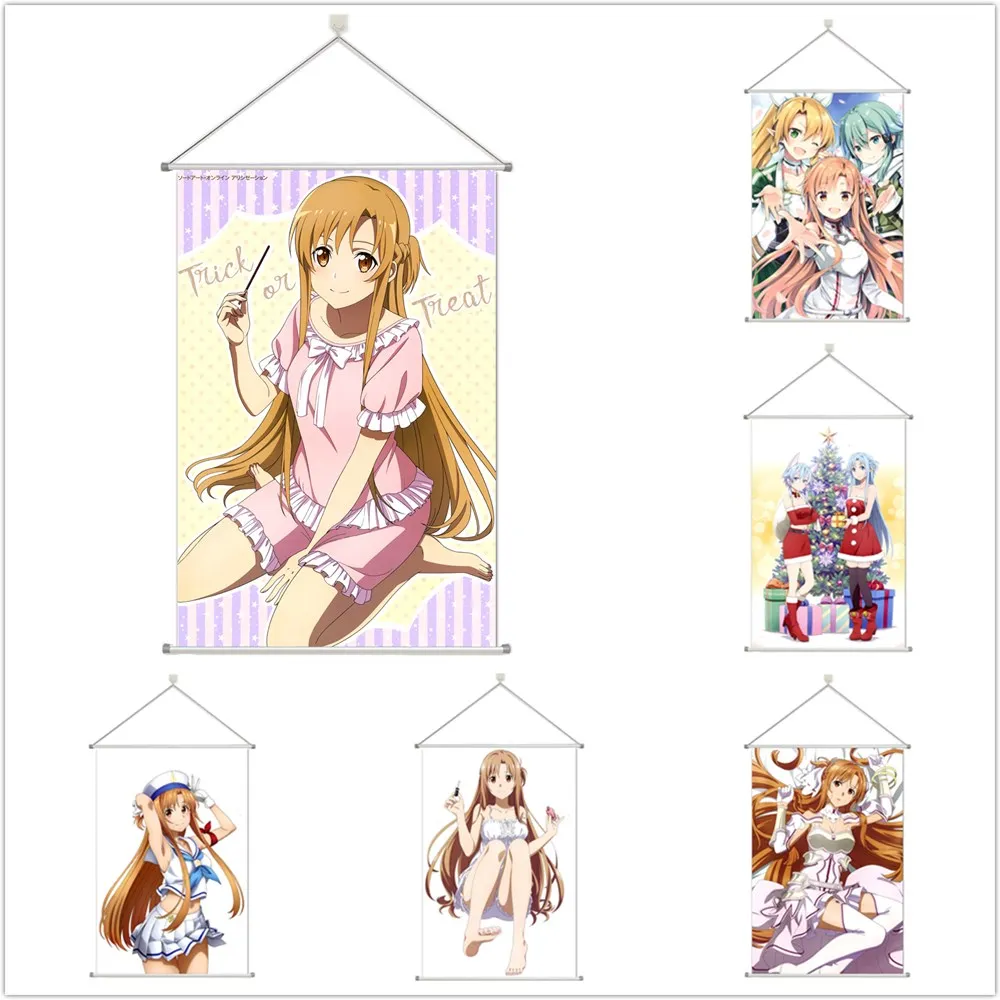 Sword Art Online Yuuki Asuna Alloy Scroll Cartoon Comic Hanging Wall Decor | Декор для дома