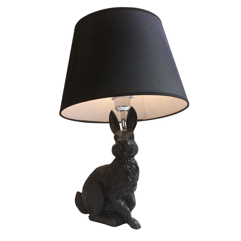 

Creative Design Resin White Black Bunny Rabbit Light Fabric Sconces E27 LED Stand Table Lamp for Study Office Bedroom Livingroom