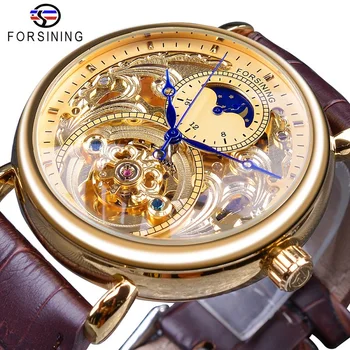 

FORSINING Reloj Hombre Fashion Sport Business Royal Golden Leather Belt Mens Mechanical Wristwatches Clock Male Horloges Mannen