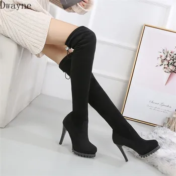 

Over-the-Knee Long Boots Europe and America Winter Thin Heels Womens Boots Nightclub Model Catwalk High Boots 11Cm High Heels