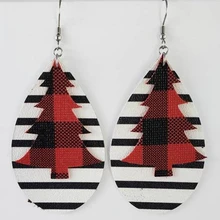 Мы можем настроить два слоя искусственной кожи блестки Рождественская елка лист каплеобразные серьги для мода Настраиваемые