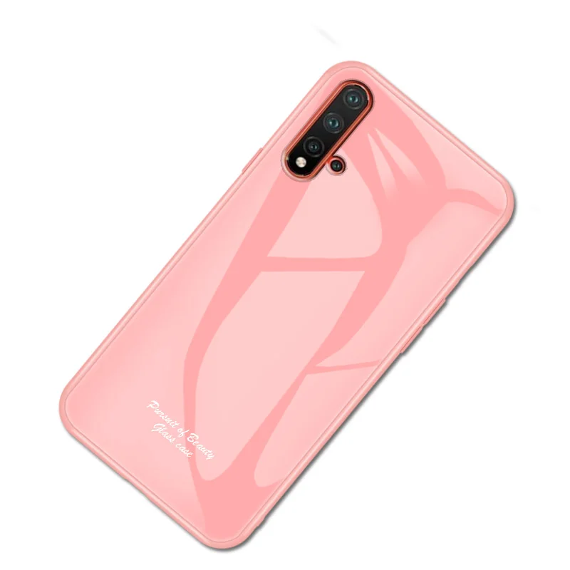 Macaron стеклянный чехол для huawei Honor 20, Модный милый Противоударный задняя крышка для huawei Nova 5 T, задняя крышка для телефона 6,26 дюйма - Цвет: Розовый