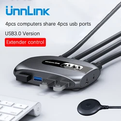 Unnlink – KVM Switch USB 3.0 X4, 2 pièces, 4 Ports, avec extension USB 3.0, clavier, souris, imprimante, disque U, pour ordinateur portable 
