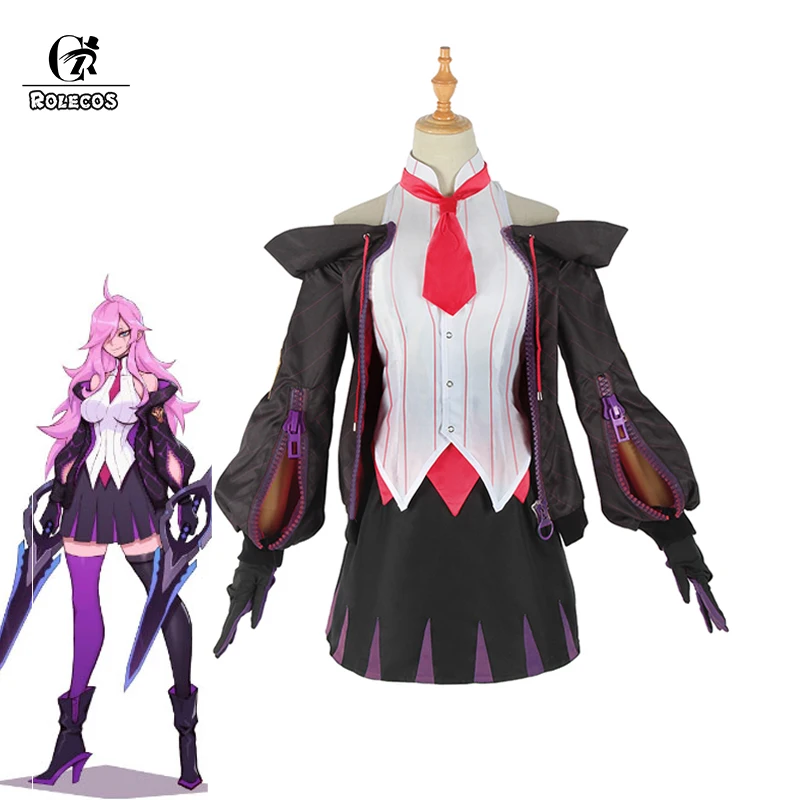 

ROLECOS LOL Battle Academia Katarina Cosplay Costumes LOL Katarina Cosplay Costume for Women Top Skirt Uniform Stocking Outfit